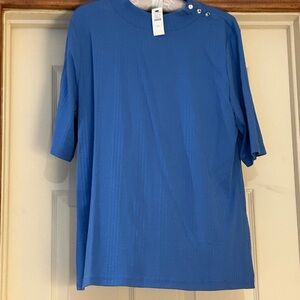 NWT Talbots Blue Short Sleeve Tee mock neck Classic Crew